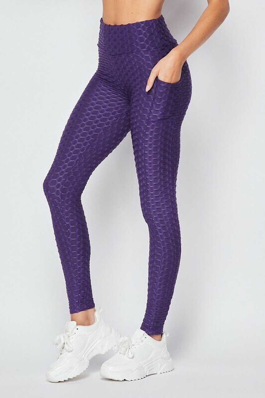Wholesale Scrunch Butt Popcorn Textured High Waisted Leggings with Pockets  - Zinati (W&J)