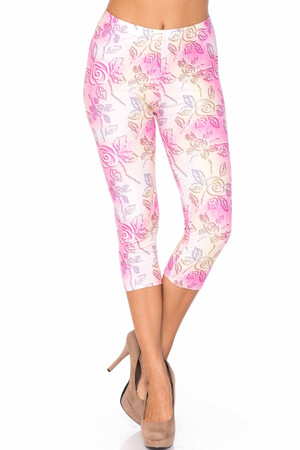 Wholesale Creamy Soft 3D Pastel Ombre Rose Plus Size Capris - USA Fashion™