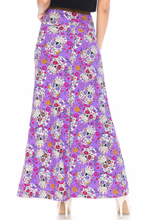 Wholesale Buttery Smooth Purple Sugar Skull Maxi Skirt