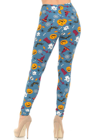 Wholesale Buttery Smooth Steel Blue Halloween Motif Leggings