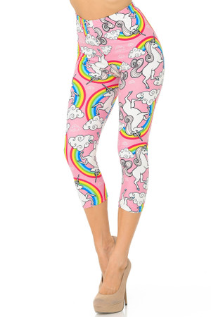 Wholesale Buttery Smooth Pink Rainbow Unicorn Capris