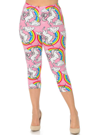 Wholesale Buttery Smooth Pink Rainbow Unicorn Plus Size Capris