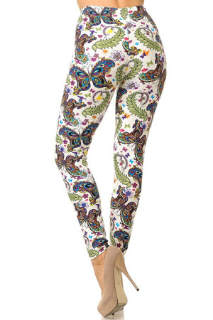 Wholesale Buttery Smooth Dainty Ivory Butterfly Plus Size Leggings