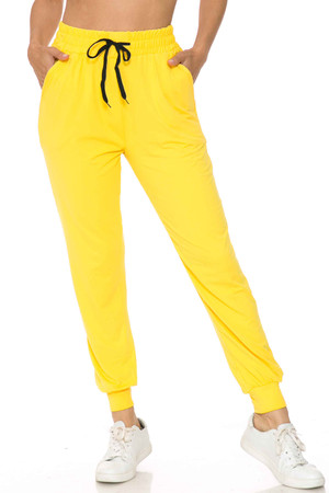 Wholesale Buttery Smooth Solid Basic Yellow Women's Joggers - EEVEE