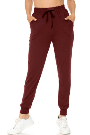 Wholesale Buttery Smooth Solid Basic Burgundy Joggers - EEVEE