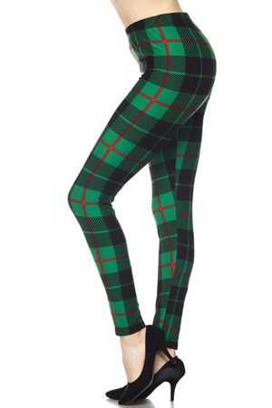Wholesale Buttery Smooth Christmas Green Plaid Plus Size Leggings - 3X-5X