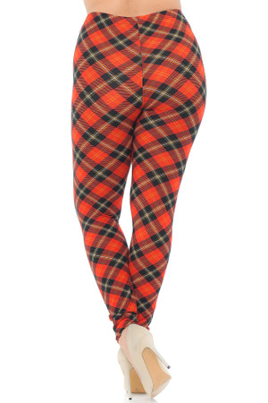 Wholesale Buttery Smooth Classic Red Plaid Extra Plus Size Leggings - 3X-5X