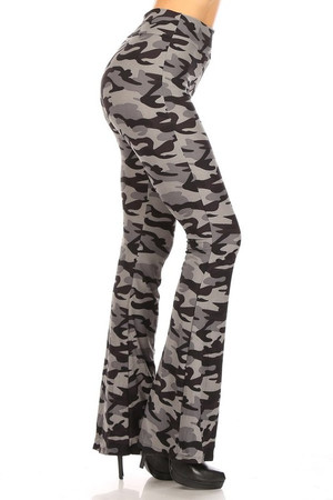 Wholesale Buttery Smooth Monochrome Camouflage Bell Bottom Leggings