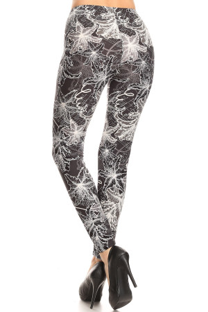 Wholesale Buttery Smooth Scratchy Monochrome Leaf Leggings