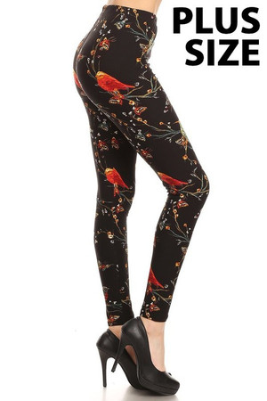 Wholesale Buttery Smooth Bird and Butterfly Floral Plus Size Leggings