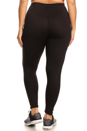 Back view of black Buttery Smooth Sport Basic Plus Size Leggings with Side Pockets