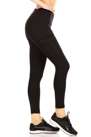 Wholesale Solid High Waist Tummy Control Sport Leggings with Cargo Pocket