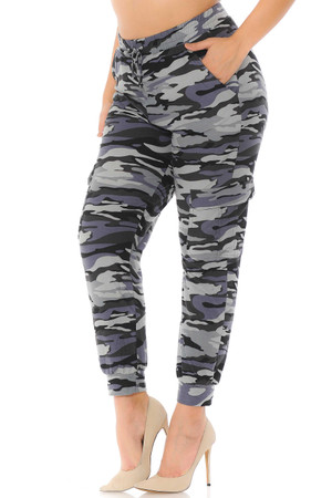 Wholesale Buttery Smooth Charcoal Camouflage Cargo Plus Size Joggers - New Mix