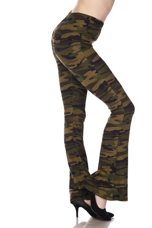 Wholesale Buttery Smooth Green Camouflage Bell Bottom Leggings