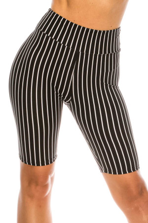 Wholesale Buttery Smooth Black Pinstripe Biker Shorts - 3 Inch Waist Band