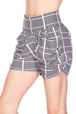 Wholesale Buttery Smooth Baby Pink Glen Plaid Harem Shorts