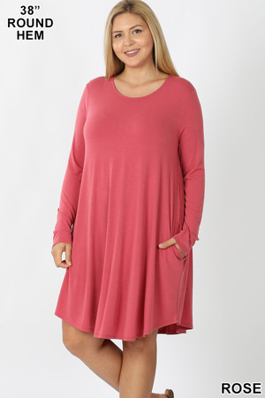 Wholesale Premium Long Sleeve A-Line Round Hem Plus Size Rayon Tunic with Pockets