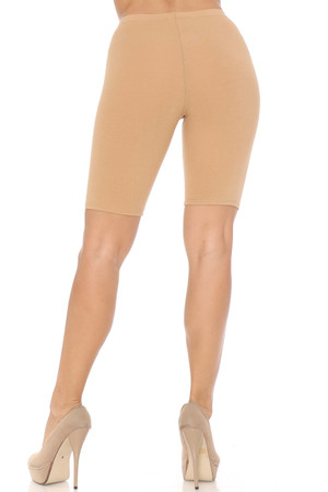 Rear Beige Wholesale USA Basic Cotton Bermuda Thigh Shorts