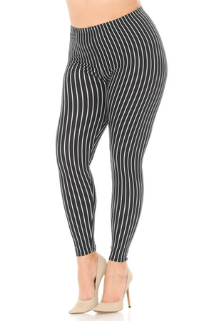 Wholesale Buttery Smooth Vertical Black Pinstripe Plus Size Leggings