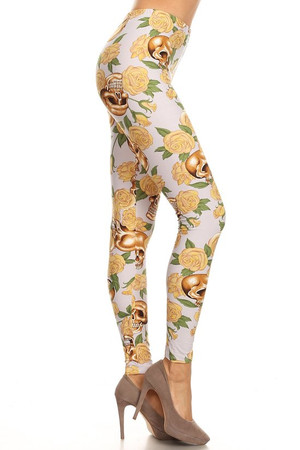 Wholesale Buttery Smooth Gold Skull Leggings