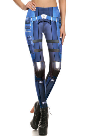 Front side image of Wholesale Premium Graphic Blue Cyber Armor Leggings