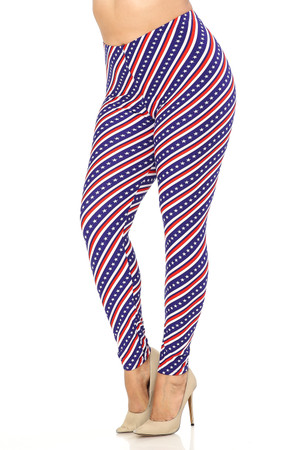 Wholesale Buttery Smooth Spiral Stars and Stripes Extra Plus Size Leggings - 3X-5X