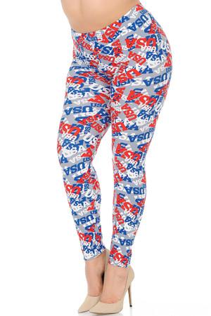 Wholesale Buttery Smooth All Over USA Extra Plus Size Leggings - 3X-5X
