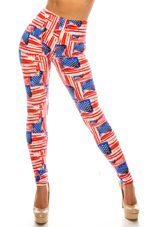 Wholesale Buttery Smooth Watercolor USA Flag Plus Size Leggings