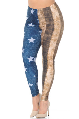 Wholesale Creamy Soft Vintage USA Flag Plus Size Leggings - USA Fashion™