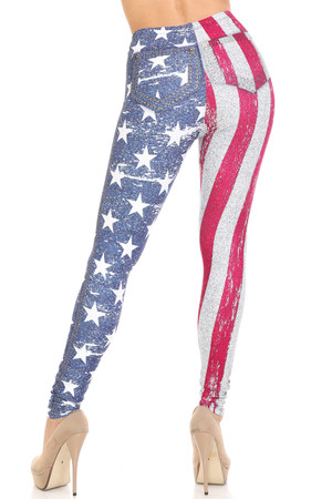 Wholesale Creamy Soft USA Flag Denim Jeans Plus Size Leggings - USA Fashion™