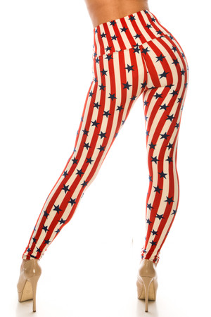 Wholesale Buttery Soft High Waist Vertical Stripes USA Flag Leggings