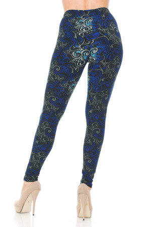 Wholesale Buttery Smooth Blue Tangled Swirl Leggings - Extra Small