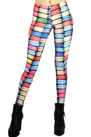 Front side image of Wholesale Graphic Printed Macaroon Rainbow Leggings
