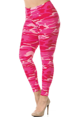 Wholesale Buttery Smooth Plus Size Pink Camouflage Leggings