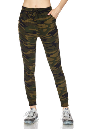 Wholesale Buttery Smooth Olive Green Camouflage Joggers