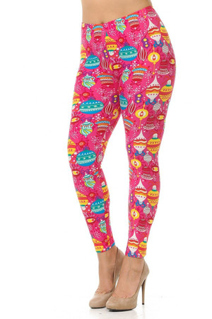 Wholesale Buttery Soft Pink Christmas Plus Size Leggings