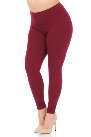 Burgundy Wholesale Buttery Smooth Basic Solid High Waisted Plus Size Leggings - 3X-5X - 5 Inch