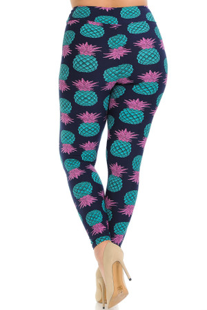 Wholesale Buttery Smooth Teal Pineapple High Waisted Plus Size Leggings - EEVEE