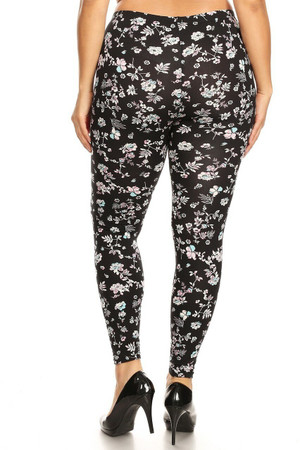 Wholesale Buttery Smooth Ebony Spring Floral Plus Size Leggings