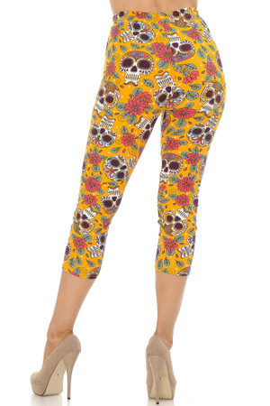 Wholesale Buttery Smooth Mustard Summer Sugar Skull Capris