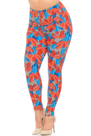 Wholesale Buttery Soft Red and Blue Cactus Plus Size Leggings