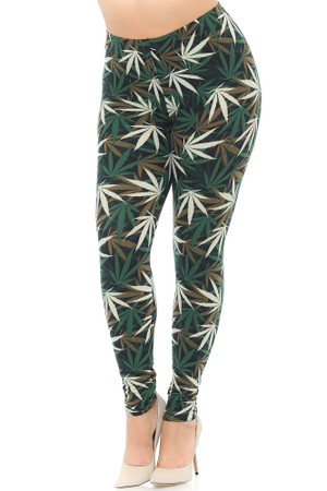 Wholesale Buttery Smooth Earthen Marijuana Plus Size Leggings