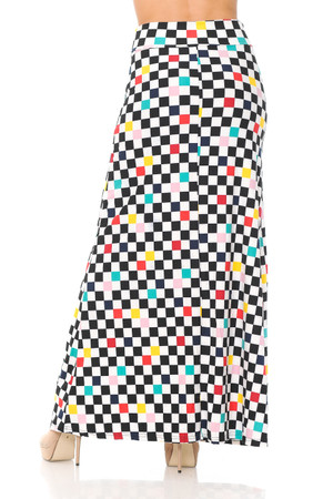 Wholesale Buttery Smooth Color Accent Checkered Maxi Skirt