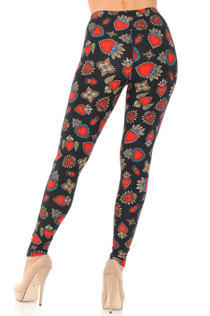 Wholesale Buttery Smooth Jeweled Hearts Extra Plus Size Leggings - 3X-5X