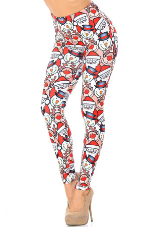 Wholesale Creamy Soft Frosty Santa Rudolph Extra Plus Size Leggings - 3X-5X - USA Fashion™