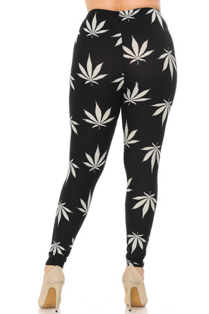 Wholesale Buttery Smooth Black Marijuana Plus Size Leggings