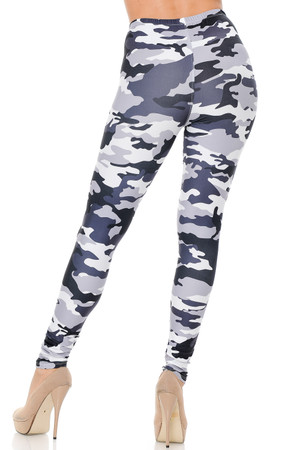 Wholesale Creamy Soft Black and White Camouflage Extra Plus Size Leggings - 3X-5X