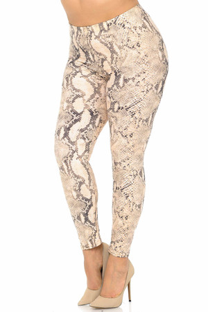 Wholesale Buttery Smooth Beige Boa Snakeskin Plus Size Leggings