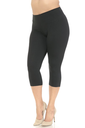 Wholesale Buttery Smooth Basic Solid High Waisted Plus Size Capris - 3 Inch - New Mix