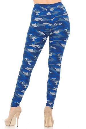 Wholesale Buttery Smooth Blue Grid Camouflage Plus Size Leggings